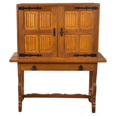 Vintage Spanish mid century oak bar cabinet