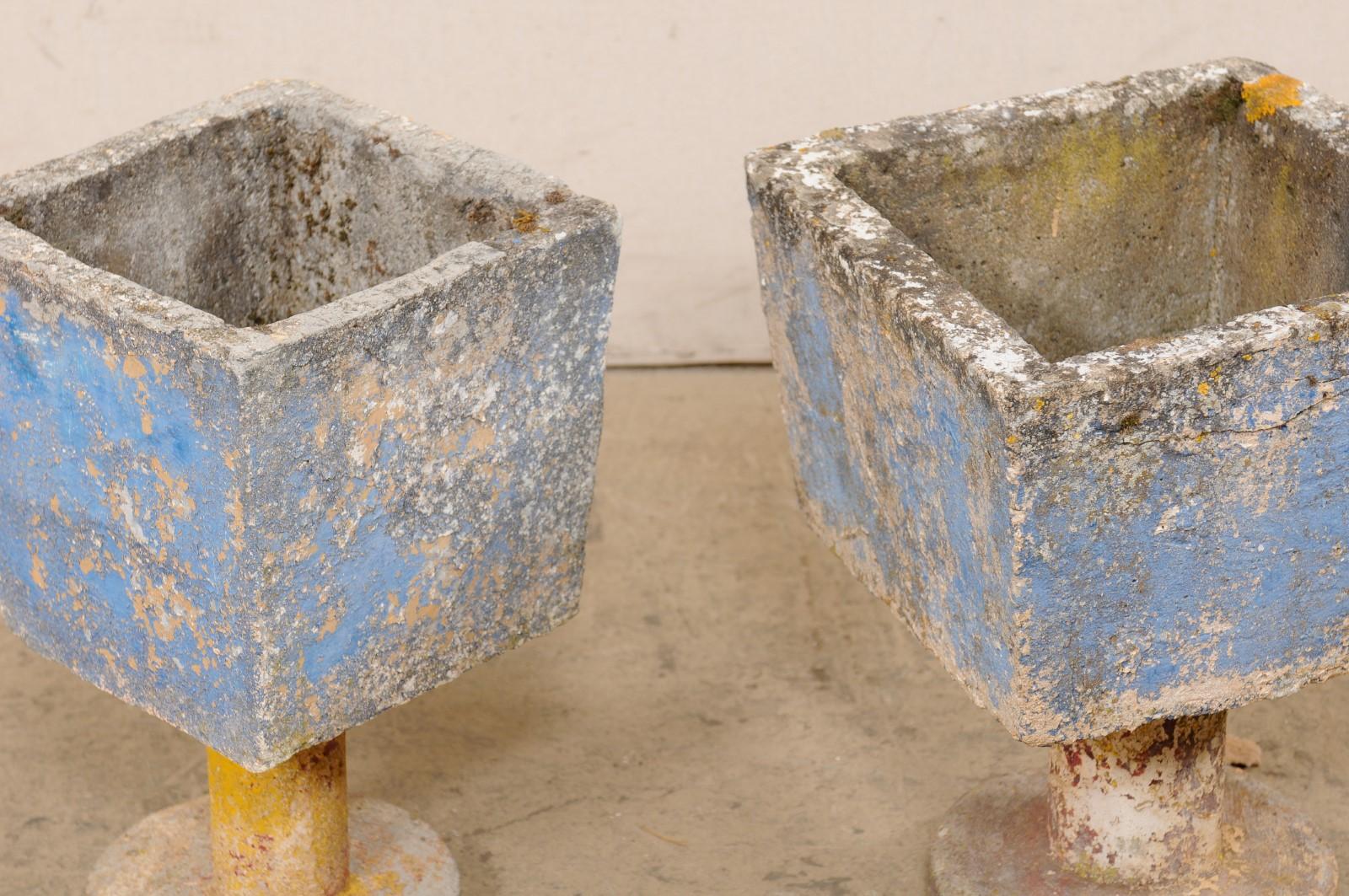 Spanish Mid-Century Pair Whimsical Planters on Pedestals w/Old Paint Remnants For Sale 6