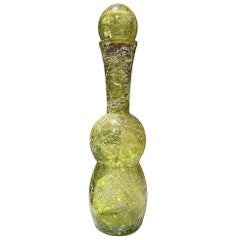 Spanish Mid Century Spaghetti String Green Art Glass String Decanter Bottle