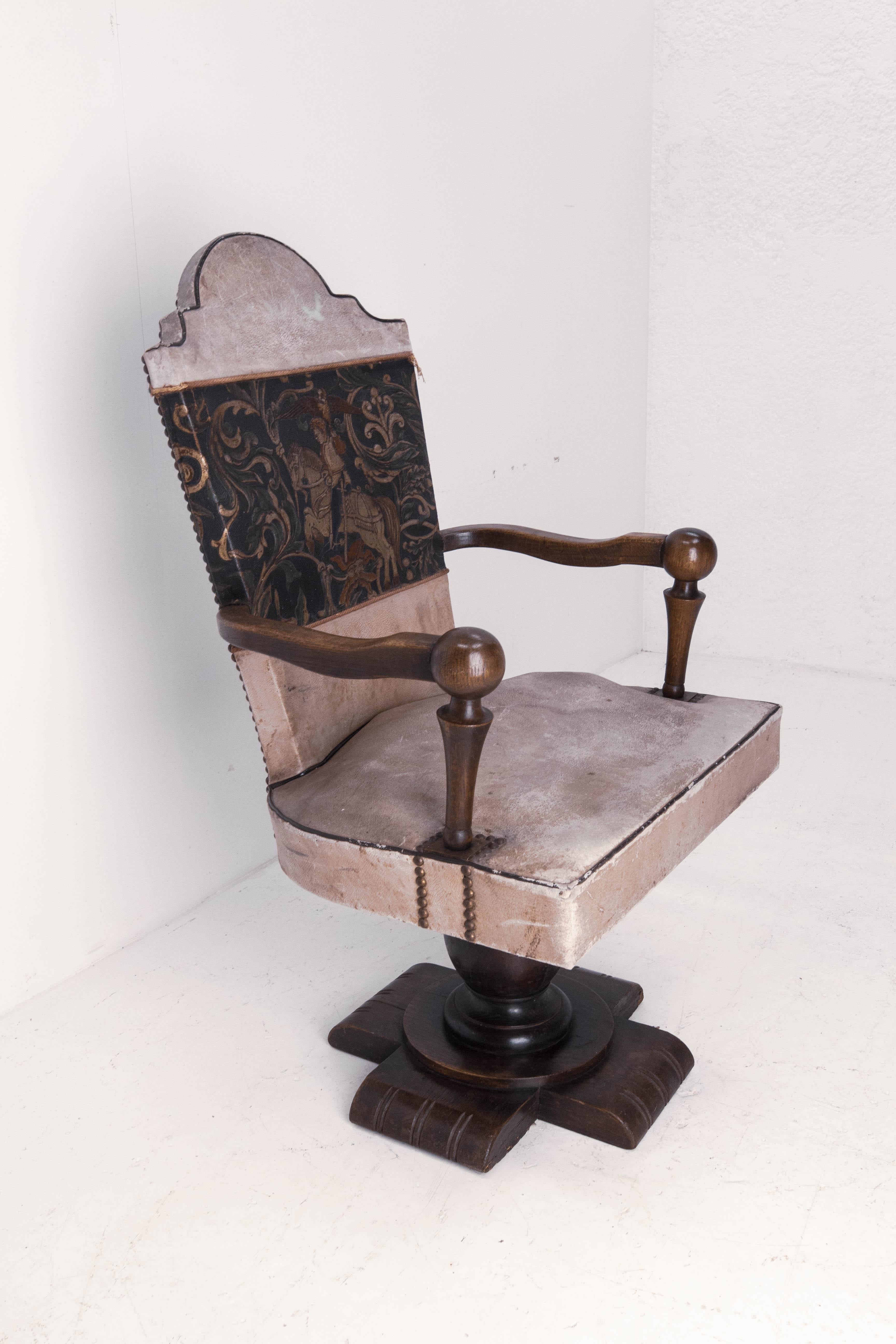 Leather Spanish Mid-Century Swivel Armchair Desk Chair circa 1940 For Sale