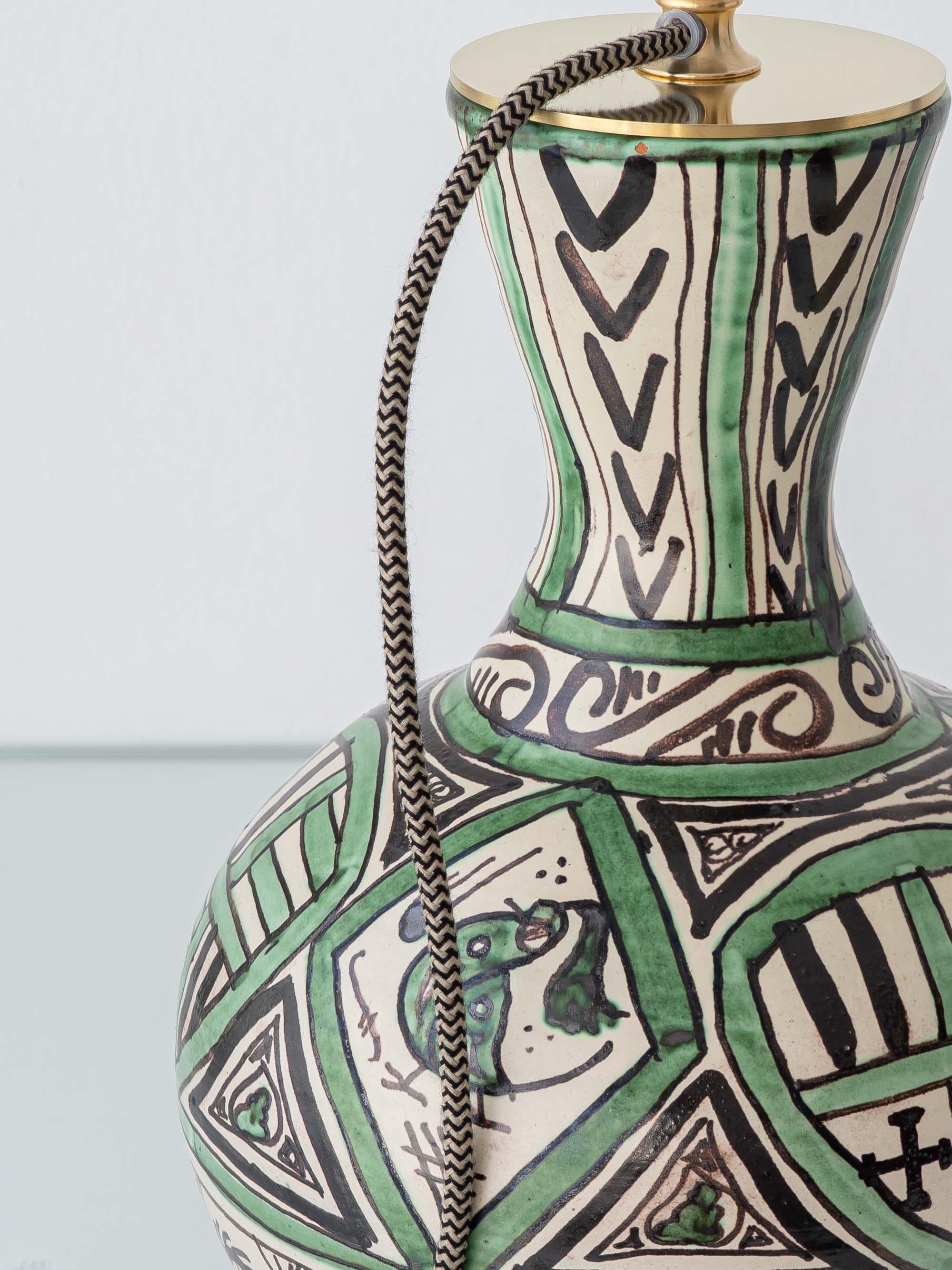 Lampe de table espagnole du milieu du siècle en céramique verte de Teruel - Mudéjar Revival en vente 7