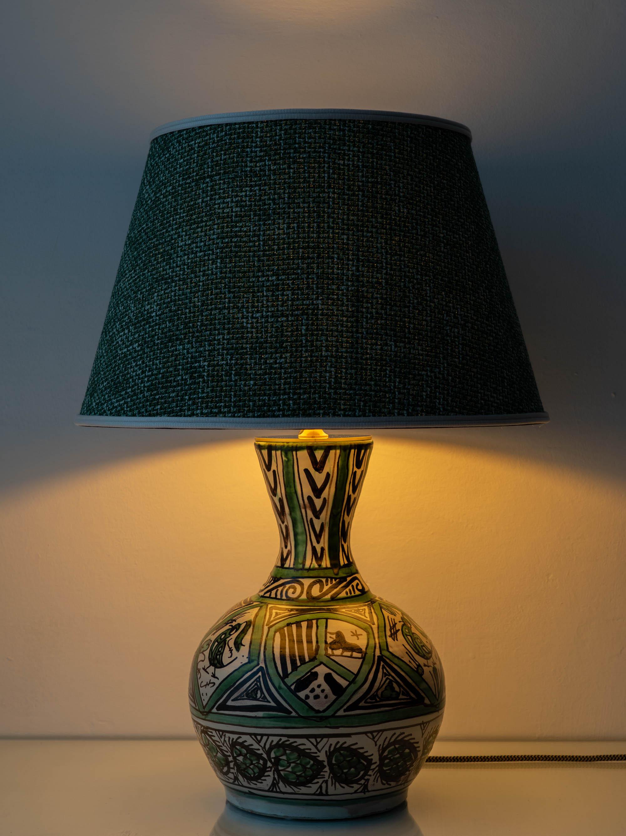 Lampe de table espagnole du milieu du siècle en céramique verte de Teruel - Mudéjar Revival en vente 9