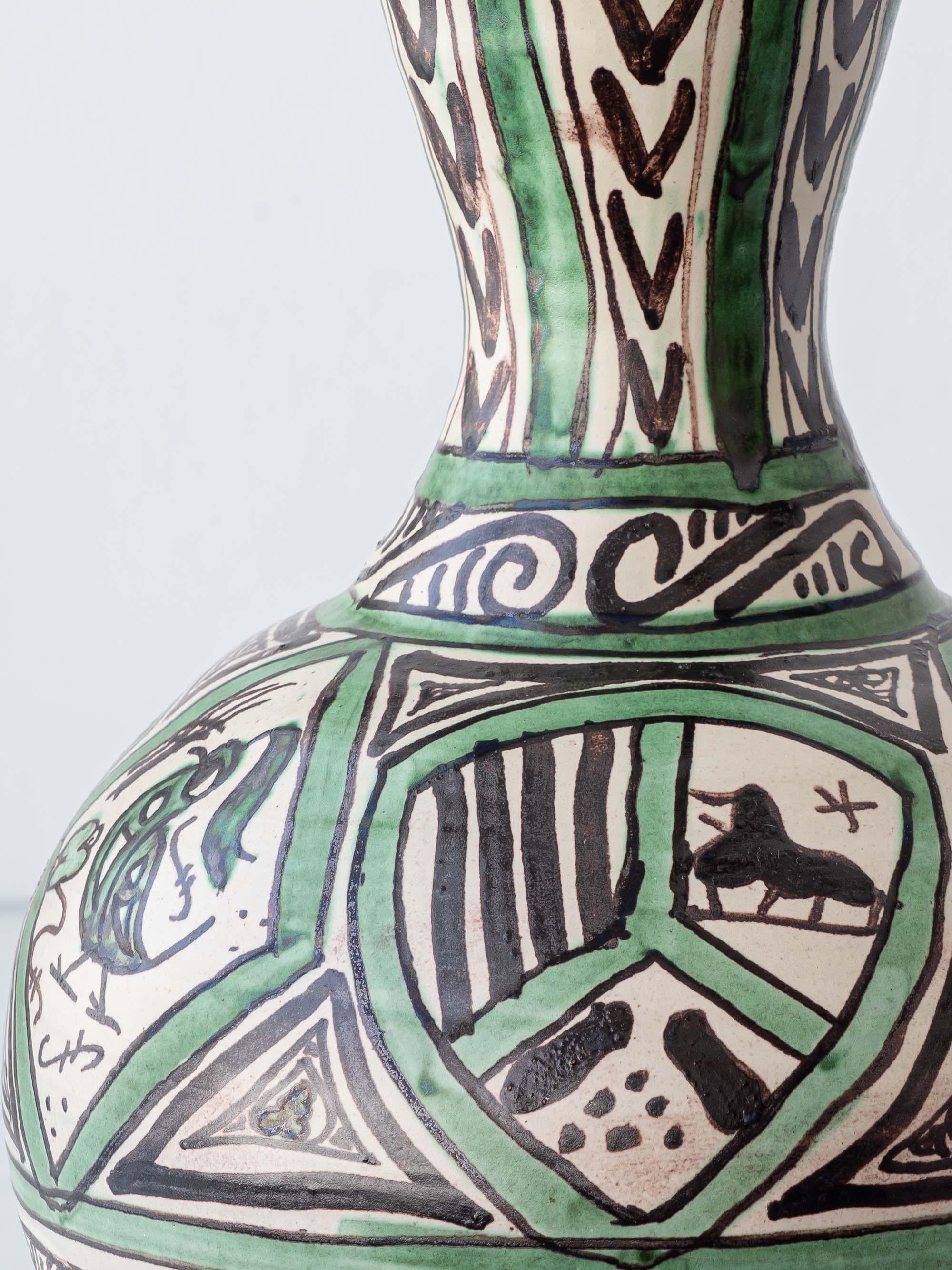 Colonial espagnol Lampe de table espagnole du milieu du siècle en céramique verte de Teruel - Mudéjar Revival en vente