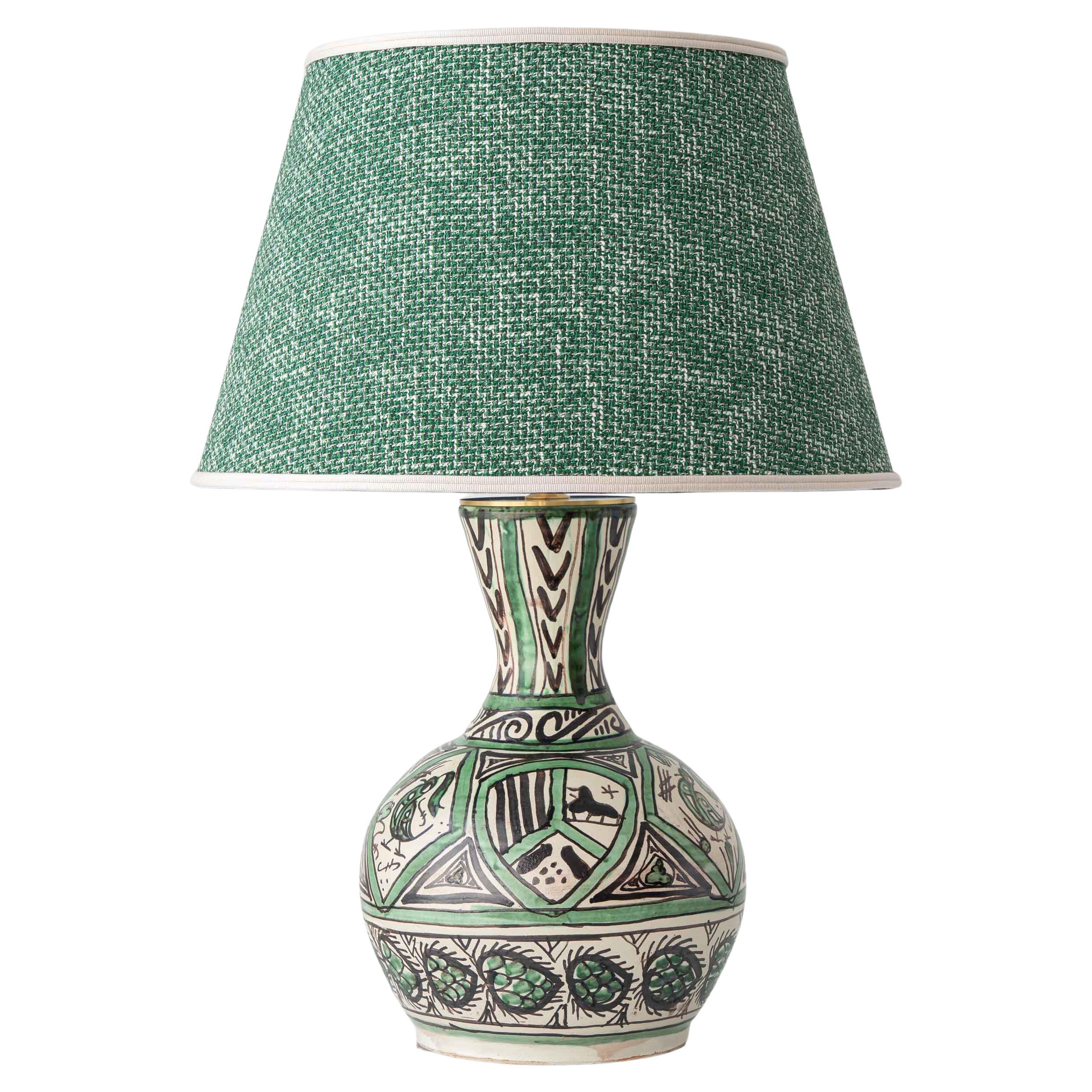 Lampe de table espagnole du milieu du siècle en céramique verte de Teruel - Mudéjar Revival