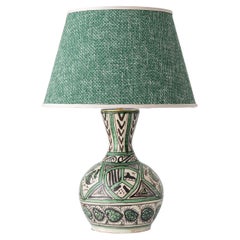 Spanish Mid-Century Teruel Green Ceramic Table Lamp — Mudéjar Revival