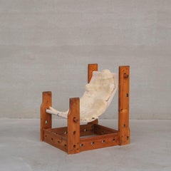 Spanish Mid-Century Wood and Canvas Sling Armchair