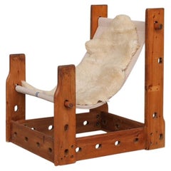 Spanish Mid-Century Wood and Canvas Sling Armchair