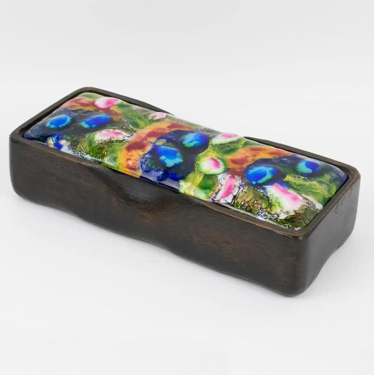 Spanish MidCentury Wood and Multicolor Enamel Box by J. Capo Esmaltes