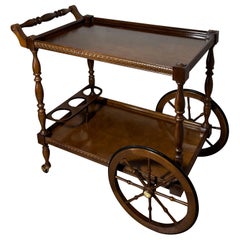 Spanish Mid-Century Wooden Bar Cart with Turned Legs and Bottle Holder