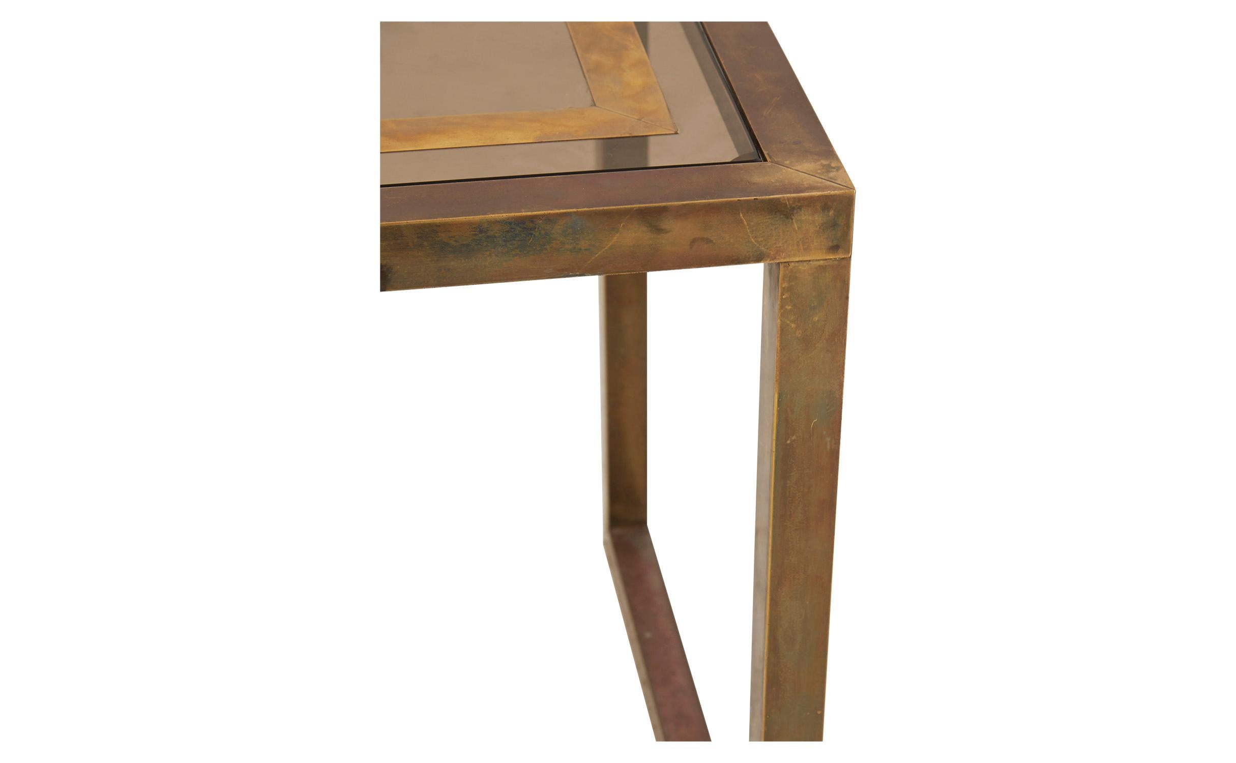 Spanish Midcentury Brass and Smoked Glass Console Table 1