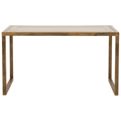 Spanish Midcentury Brass and Smoked Glass Console Table
