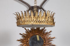 Spanish Midcentury Four-Bulb Gilt Metal Semi-Flush Crown Chandelier with Foliage