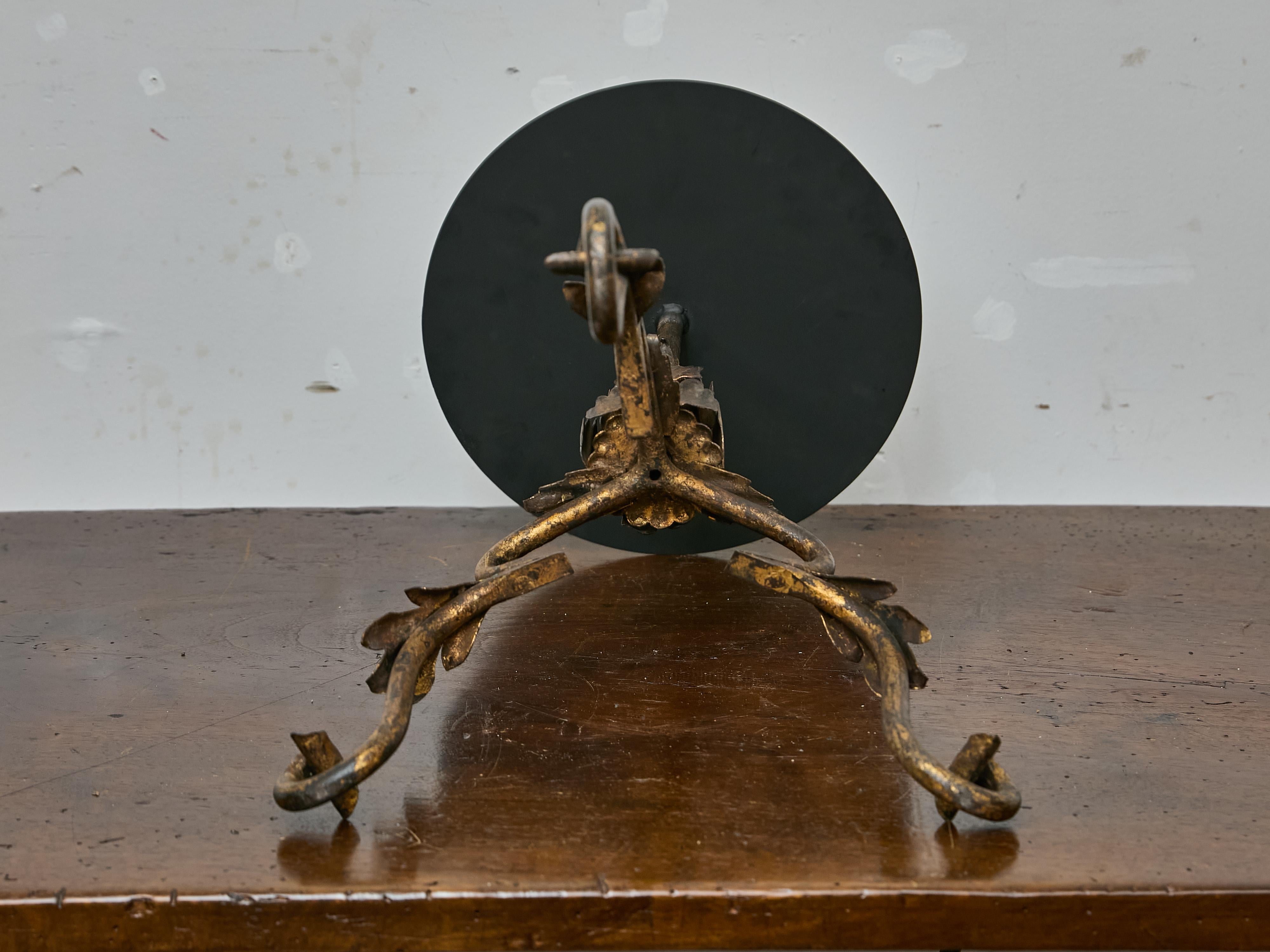 20th Century Spanish Midcentury Gilt Iron Table with Scrolling Legs and Mirrored Top
