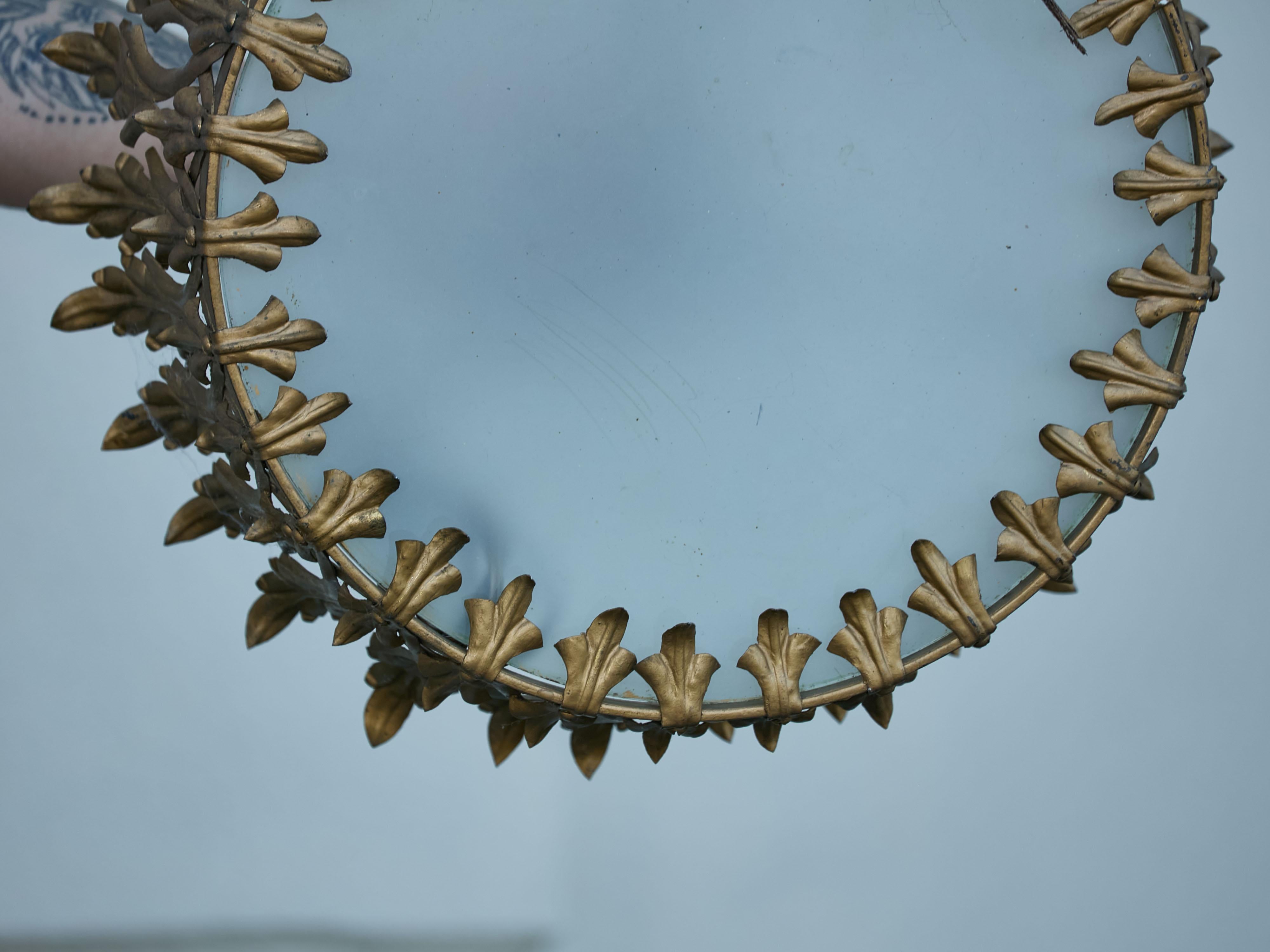 Spanish Midcentury Gilt Metal Crown Chandelier with Elongated Leaves, US Wired For Sale 1