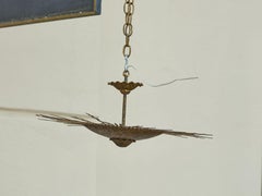 Spanish Midcentury Gilt Metal Sunburst Chandelier with Wavy Rays, USA Wired