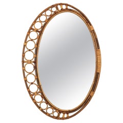 Specchio ovale in rattan e bambù del Medioevo spagnolo, anni '60