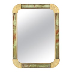 Spanish Midcentury Rectangular Mirror, Onyx and Brass, 60s