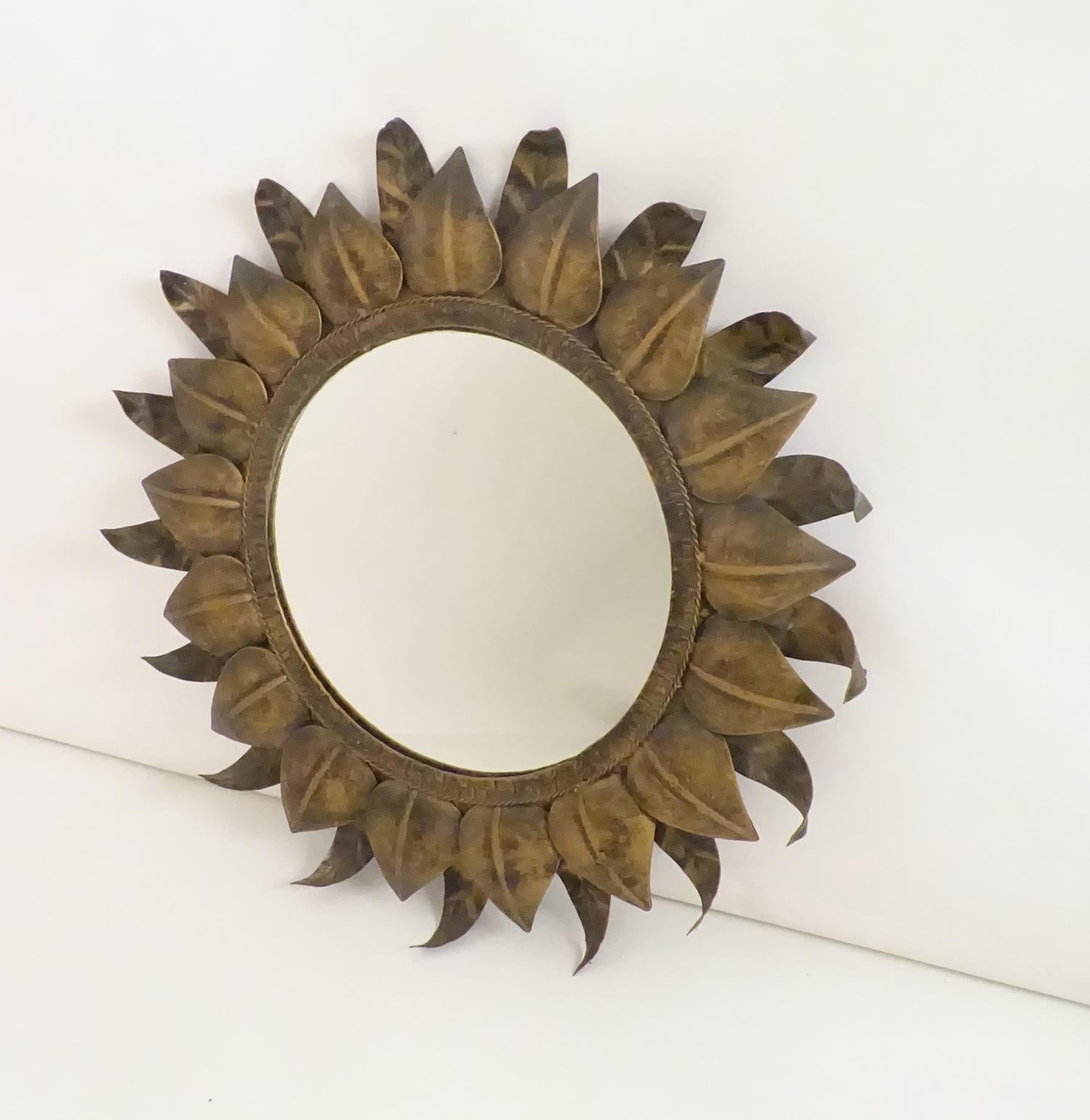 Mid-20th Century Spanish midcentury round metal mirror, 'circa 1960s For Sale