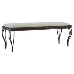 Vintage Spanish Midcentury Upholstered Iron Bench