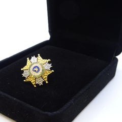 Spanish military lapel medal or buttonhole pin, gold and silver metal, enamel