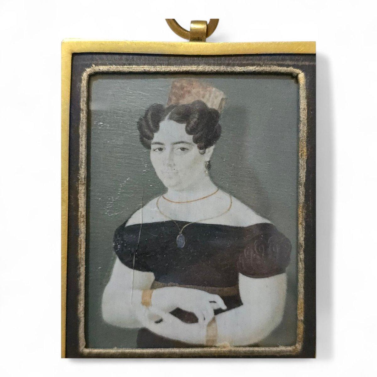 Peint à la main Portrait miniature espagnol - 19e siècle en vente