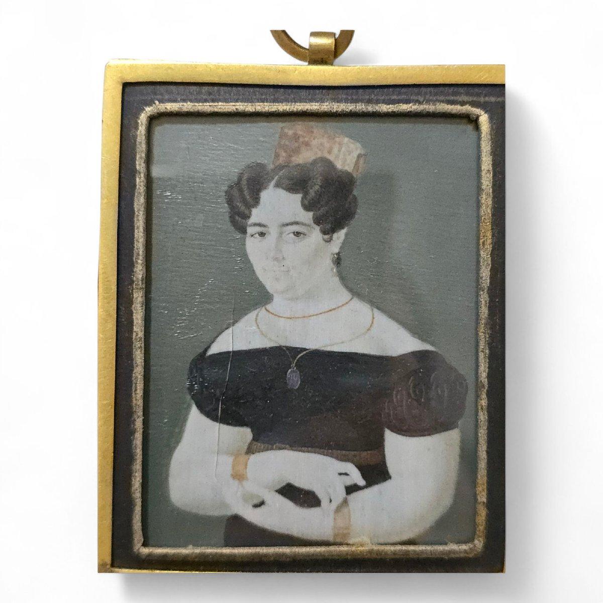 Portrait miniature espagnol - 19e siècle Bon état - En vente à Madrid, ES