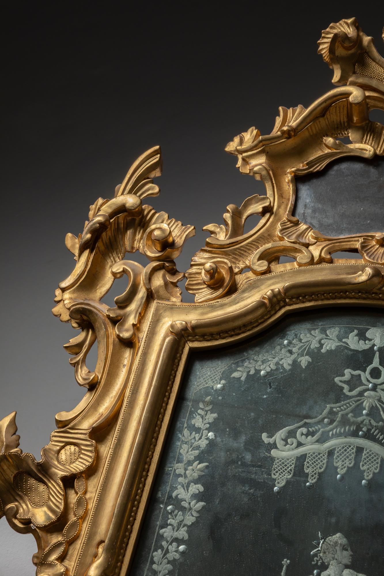 Espagnol Miroir espagnol Charles III en bois avec deux bras de bougie en verre en vente
