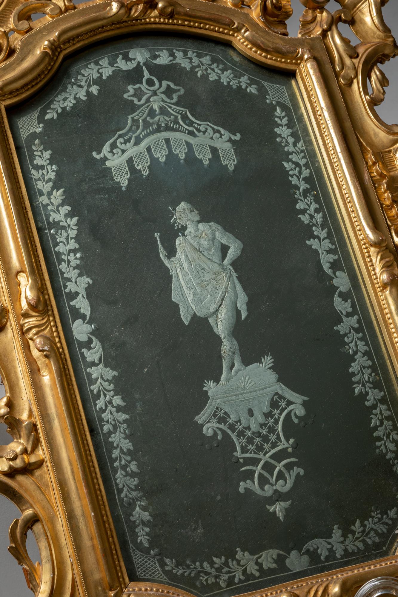 Miroir espagnol Charles III en bois avec deux bras de bougie en verre Bon état - En vente à Lisboa, PT