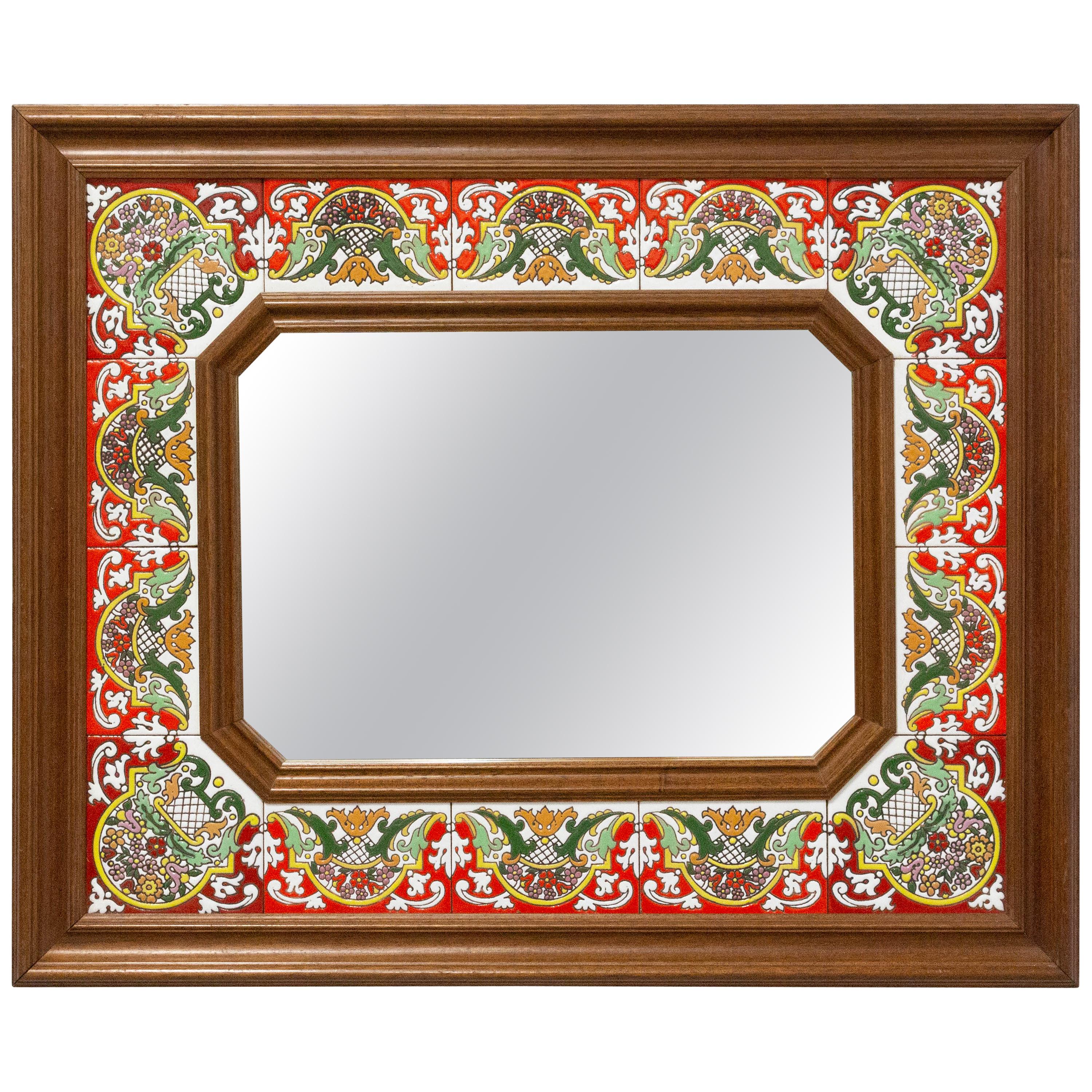 Spanish Mirror with Faience Tiles, 1970 For Sale