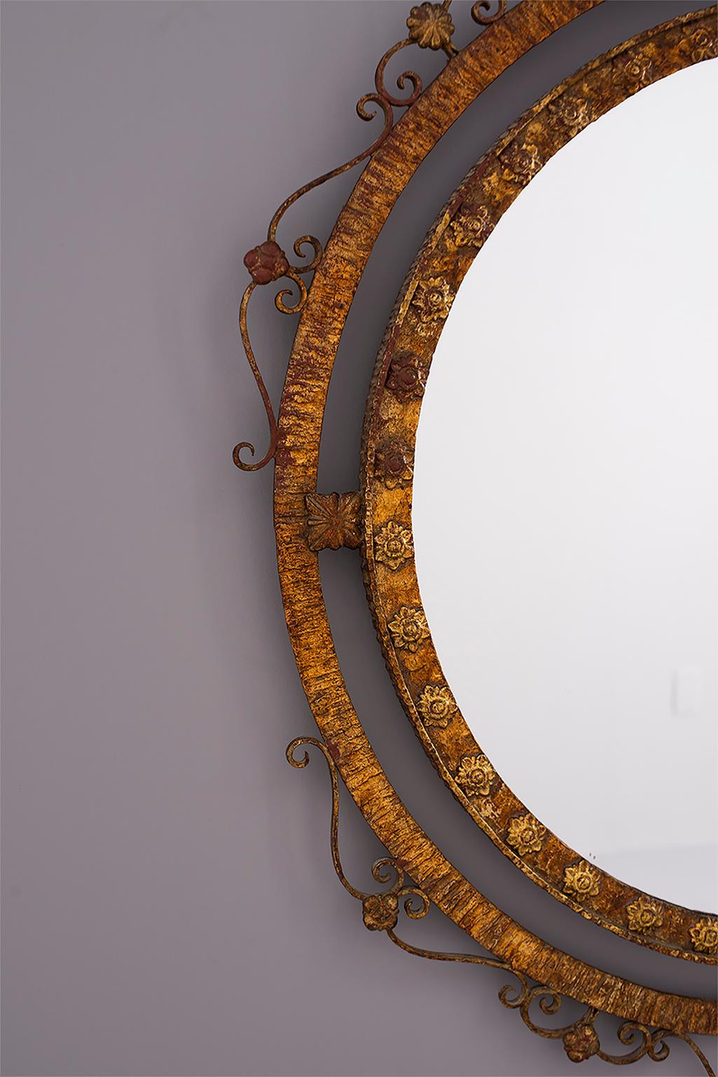 Spanish Mirror with Round Gilt Iron Fancy Double Edge Frame 3