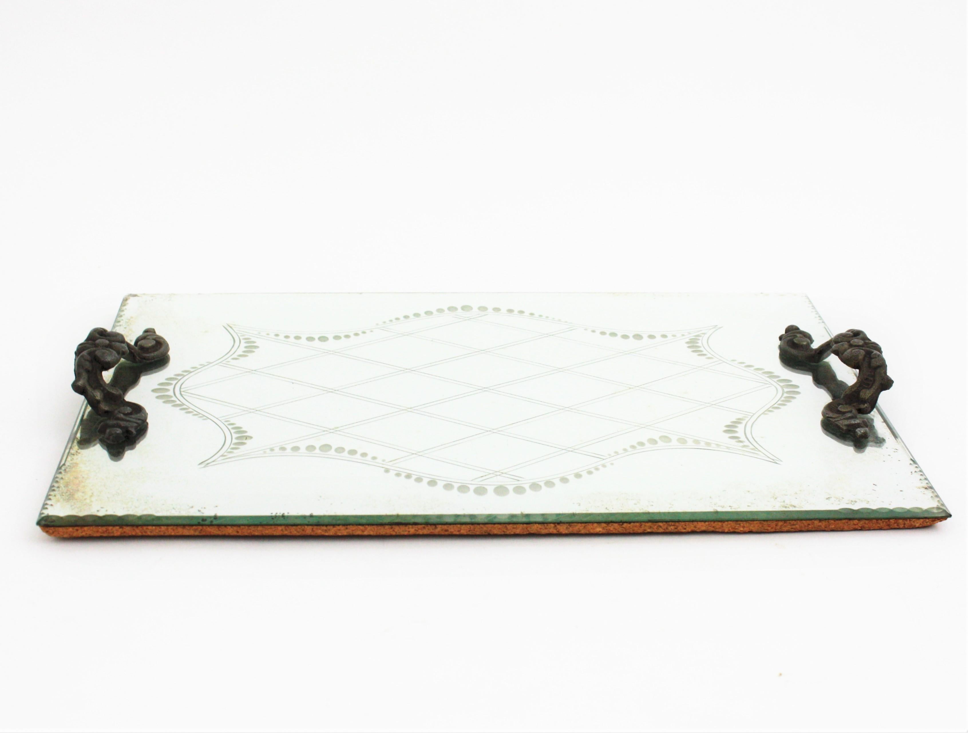 Spanish Mirrored Tray with Handles For Sale 3