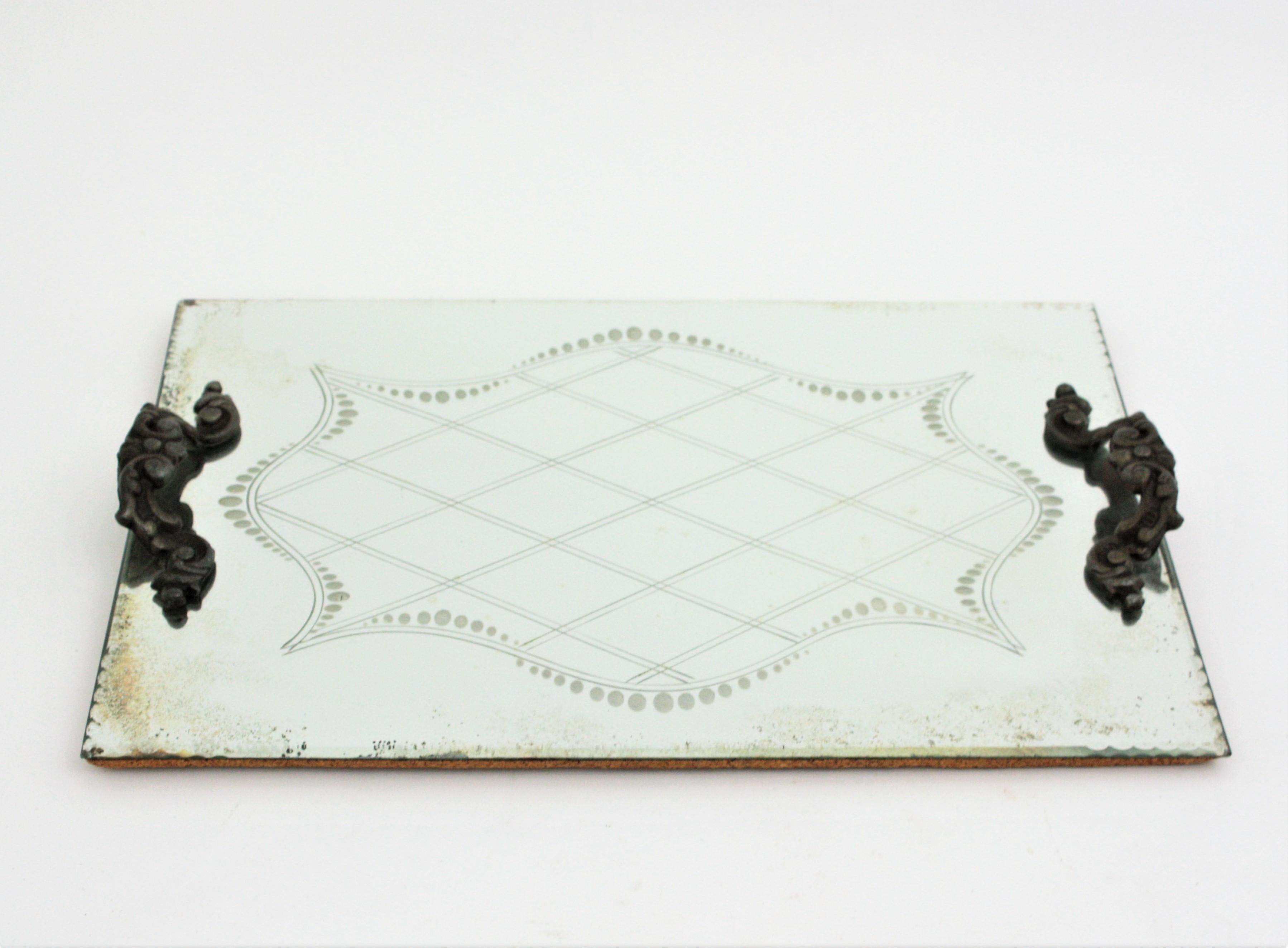 Spanish Mirrored Tray with Handles For Sale 2