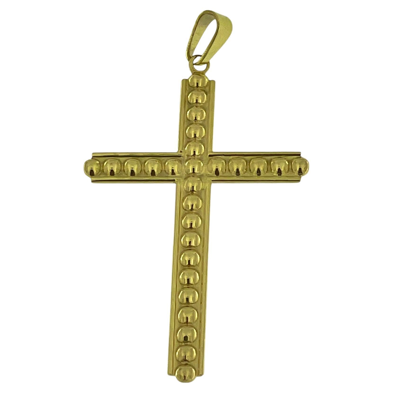 Cruz burbuja española moderna de oro amarillo de 18 quilates