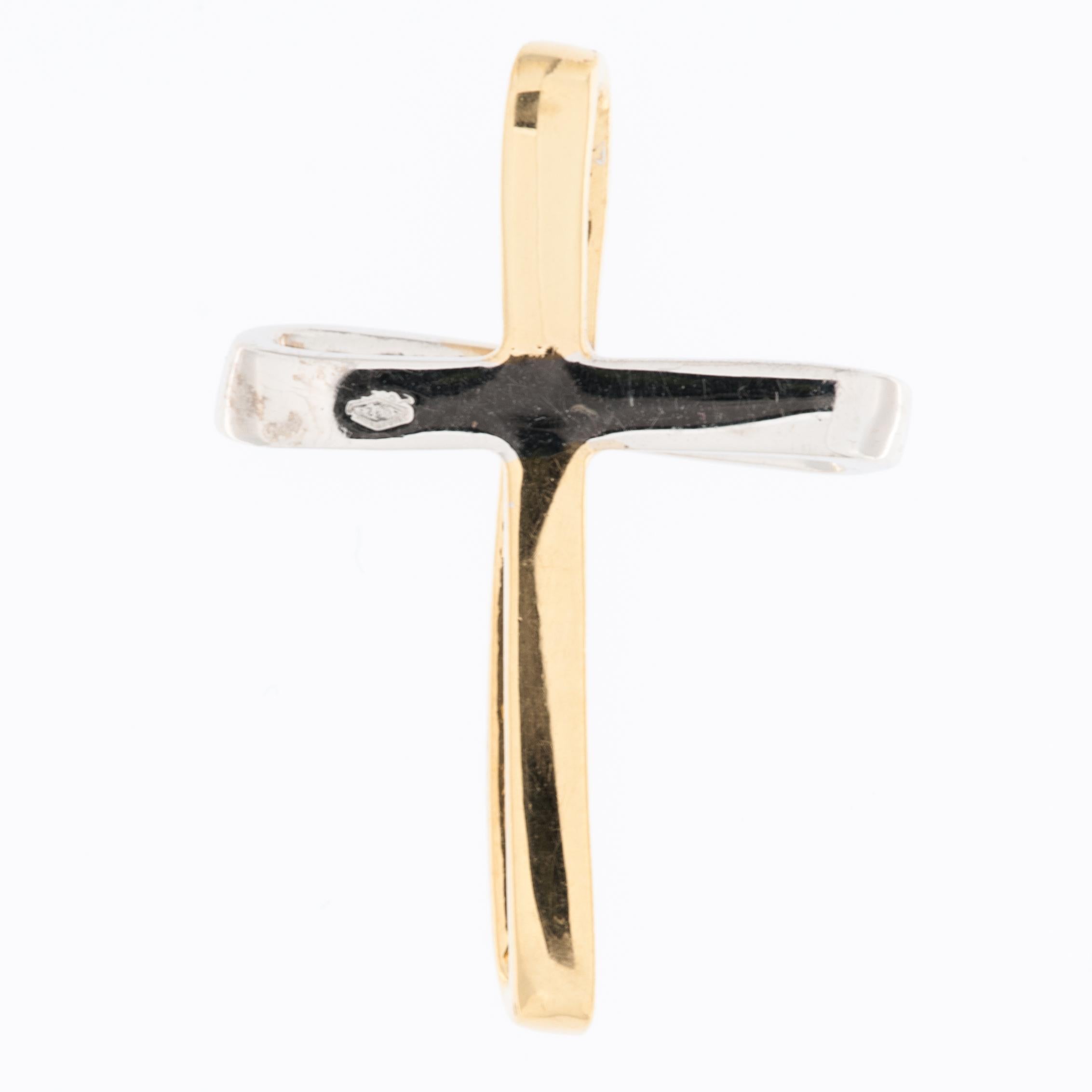 Contemporary Spanish Modern Cross 18kt Yellow and White Gold with Diamonds For Sale