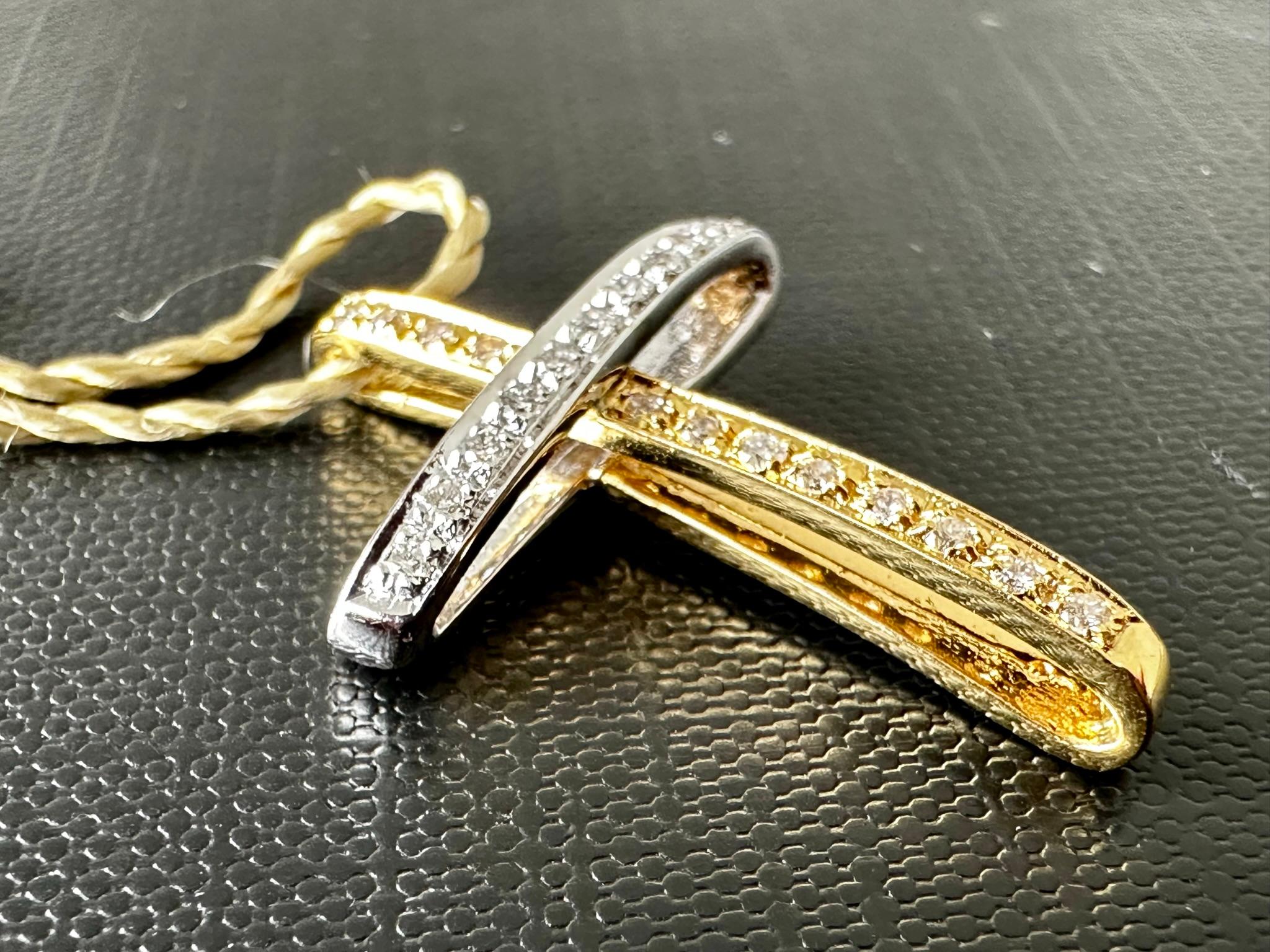 Spanish Modern Cross 18kt Yellow and White Gold with Diamonds In Good Condition For Sale In Esch-Sur-Alzette, LU