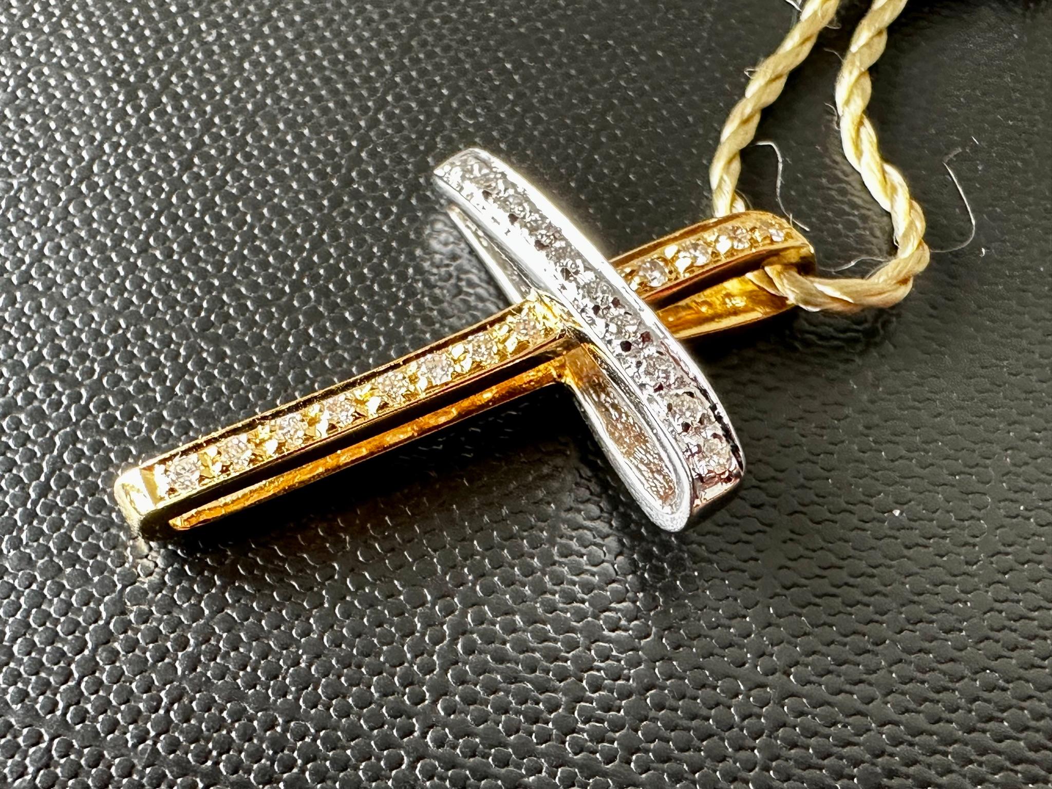 Women's or Men's Spanish Modern Cross 18kt Yellow and White Gold with Diamonds For Sale