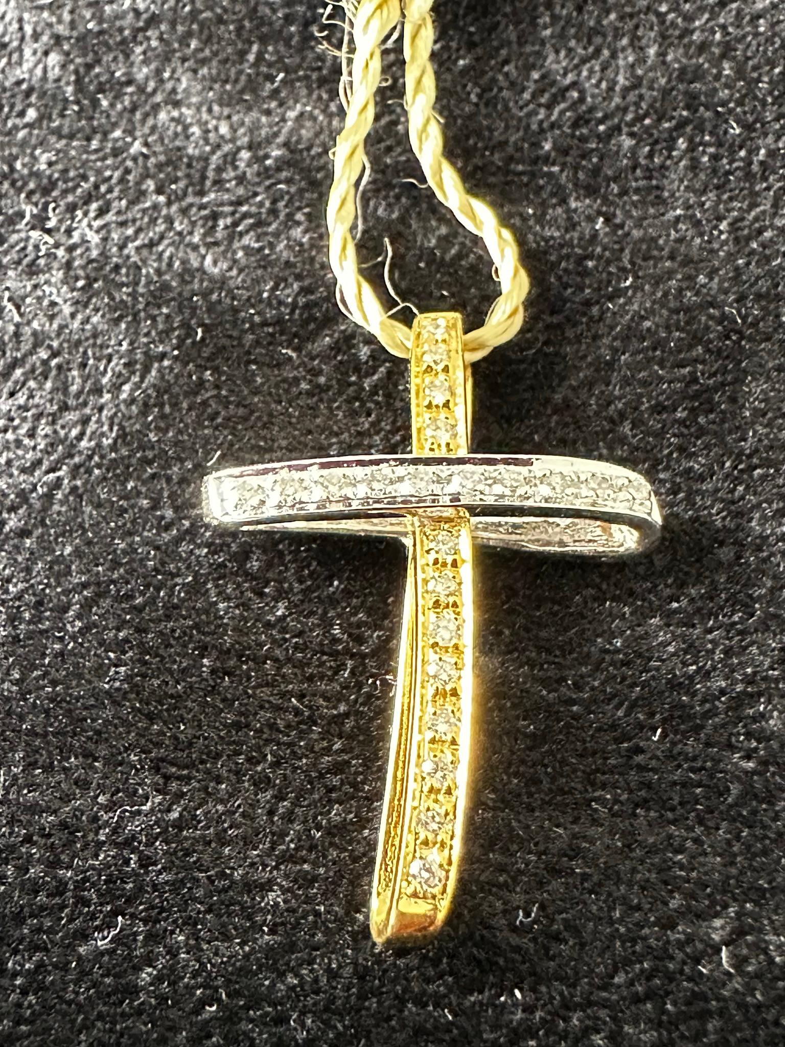 Spanish Modern Cross 18kt Yellow and White Gold with Diamonds For Sale 1