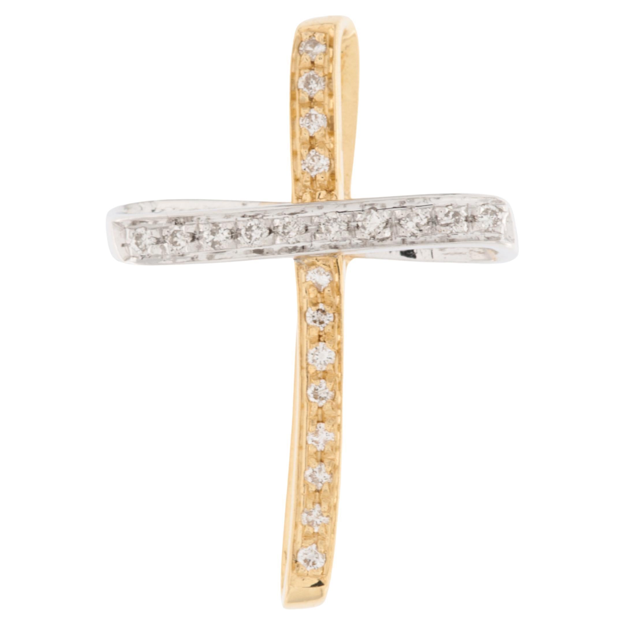 Croix moderne espagnole en or jaune et blanc 18 carats avec diamants