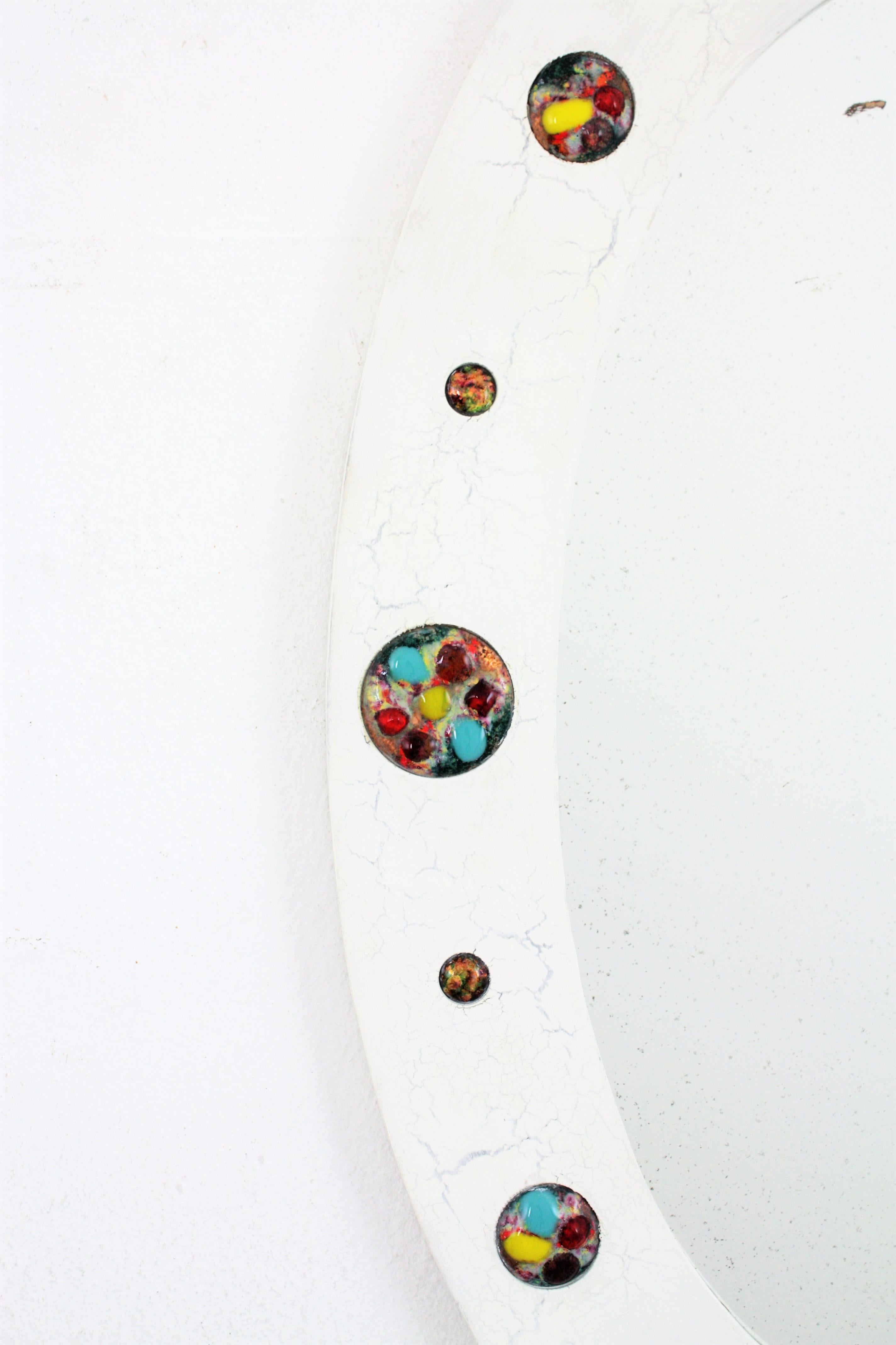 Oval Wall Mirror with Enamel Multi-Color Decorations, 1960s For Sale 1