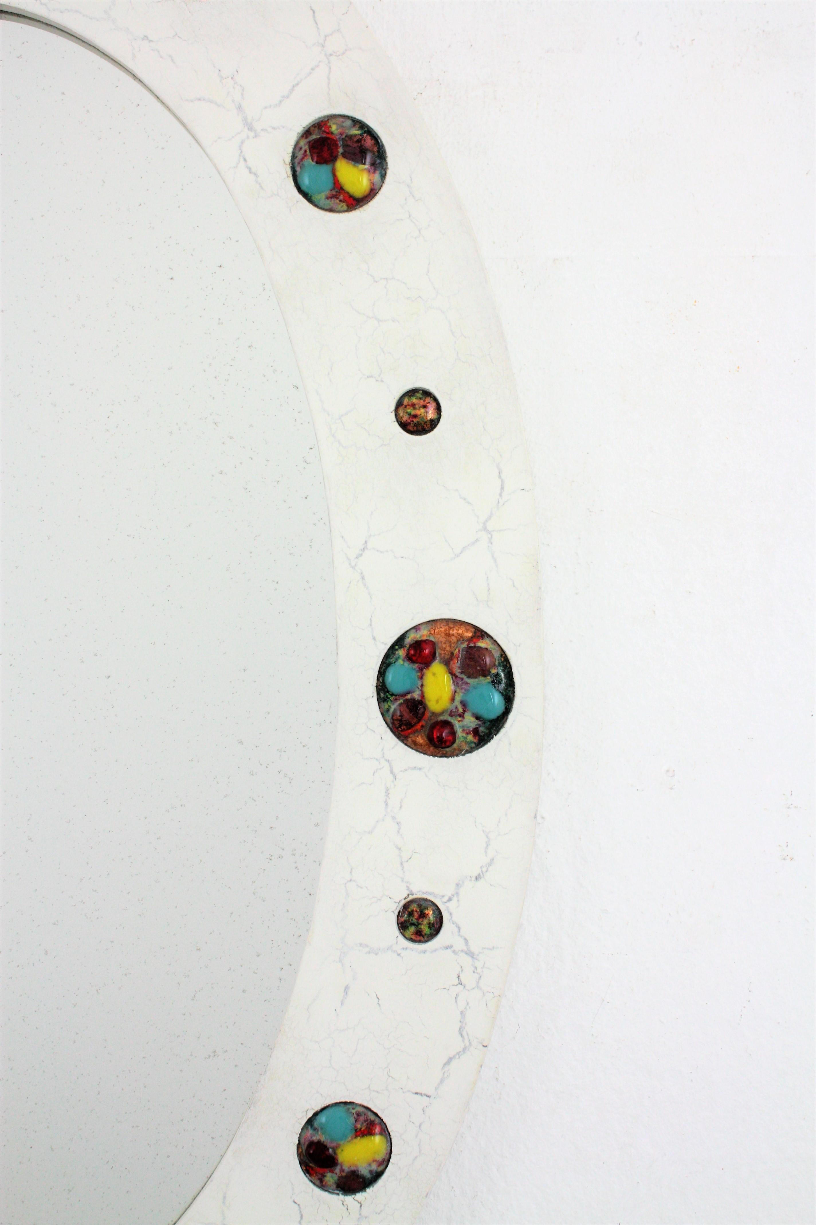 Oval Wall Mirror with Enamel Multi-Color Decorations, 1960s For Sale 2