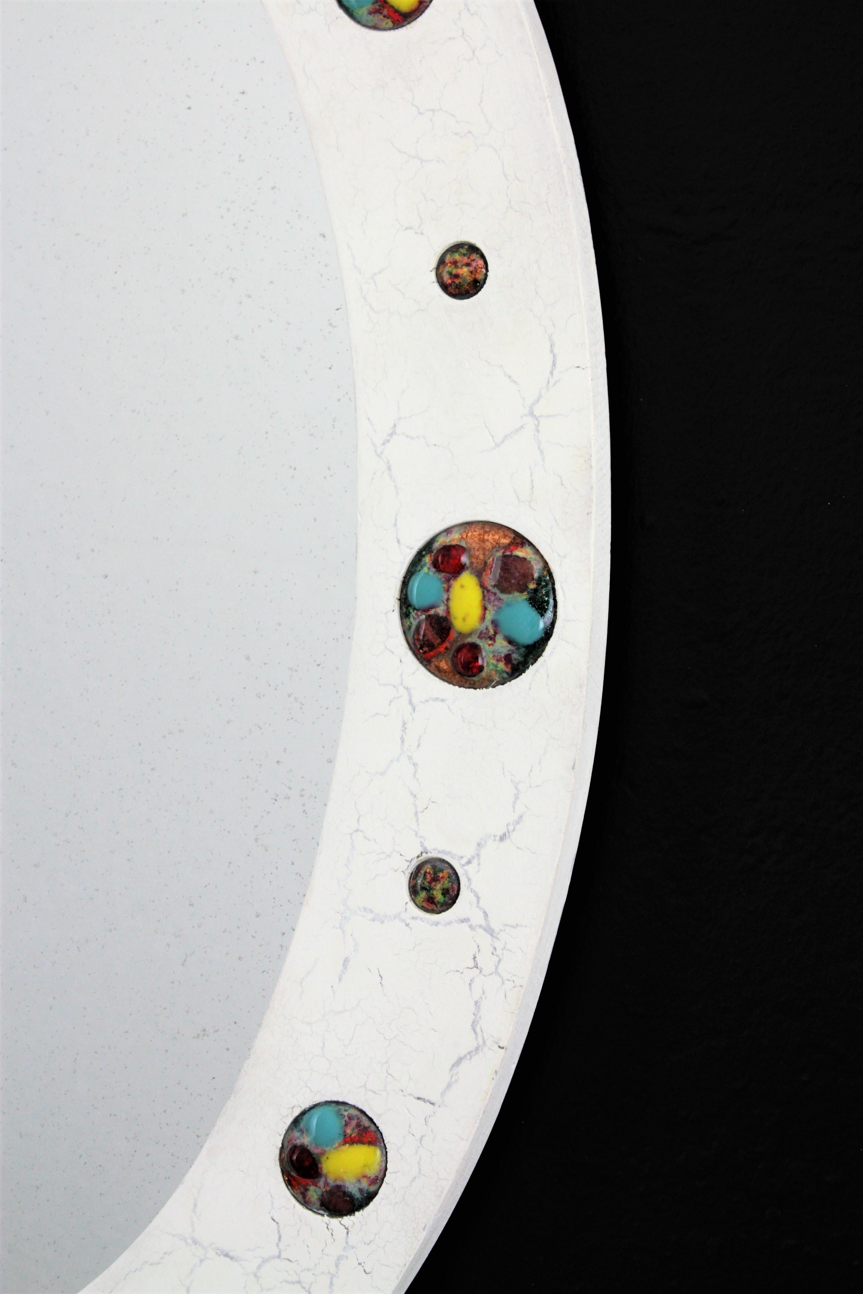 Oval Wall Mirror with Enamel Multi-Color Decorations, 1960s For Sale 3
