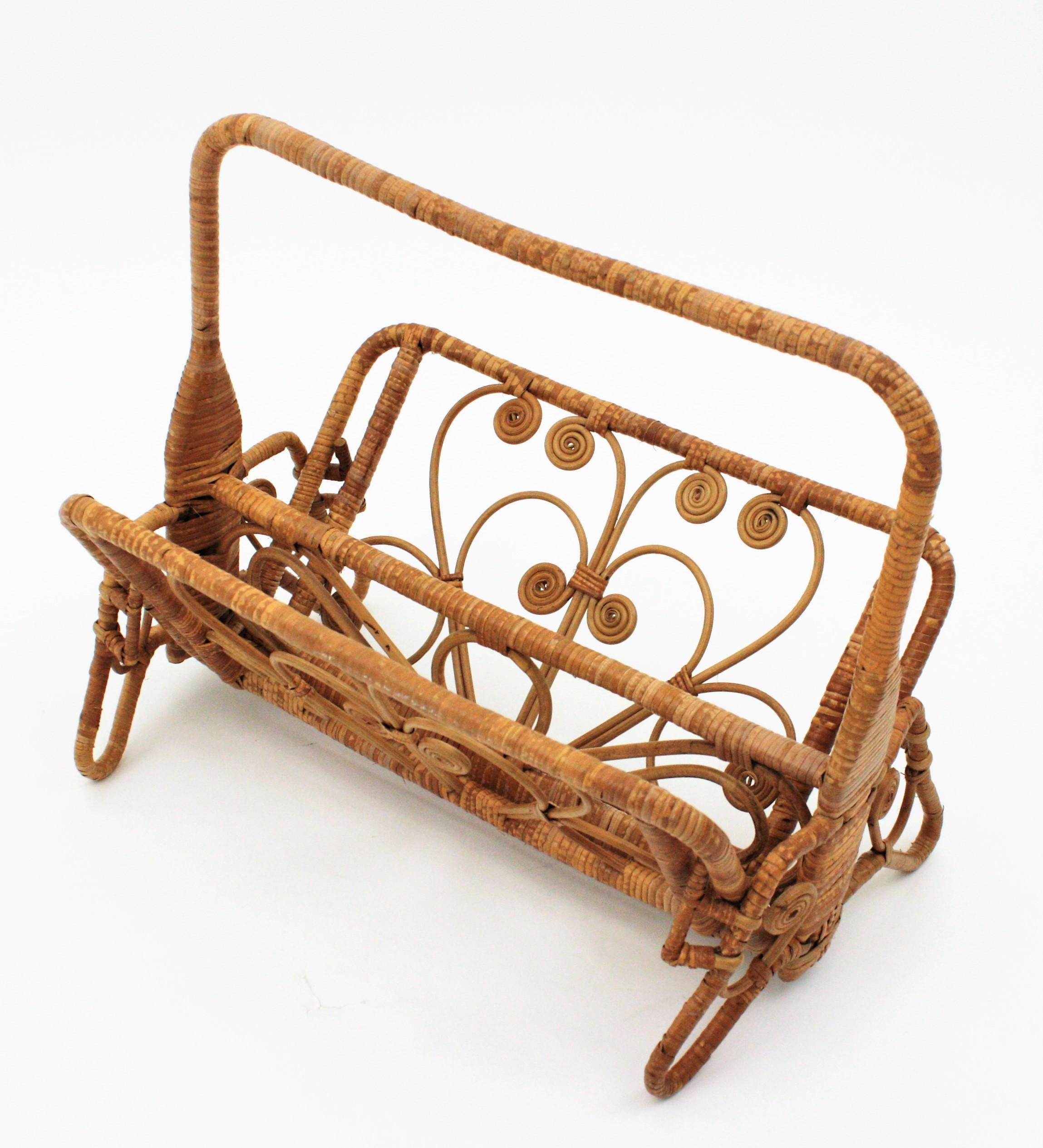 Rattan Wicker Magazine Rack, 1960s For Sale 5