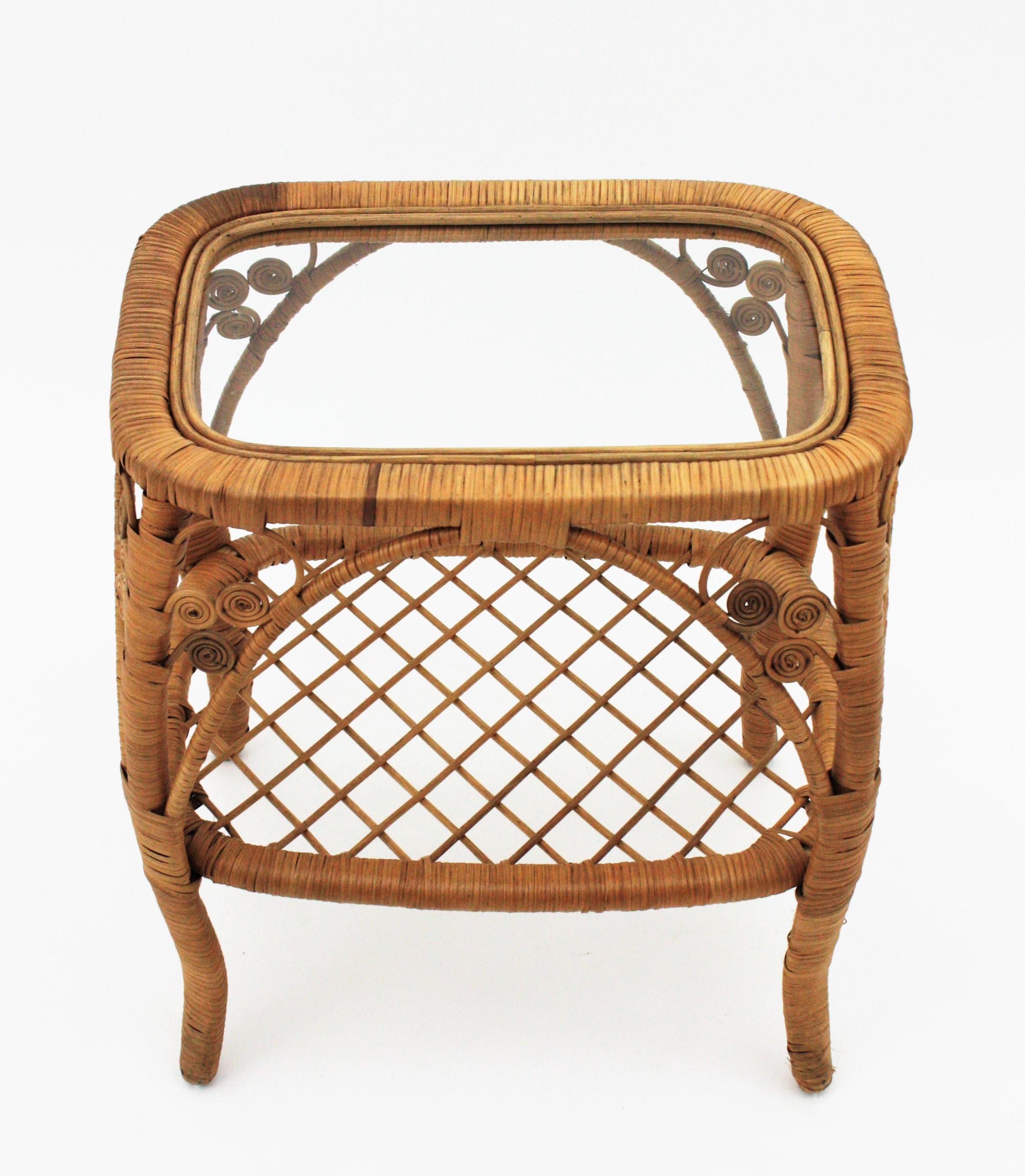 20th Century Rattan Wicker Side Table / Night Stand For Sale