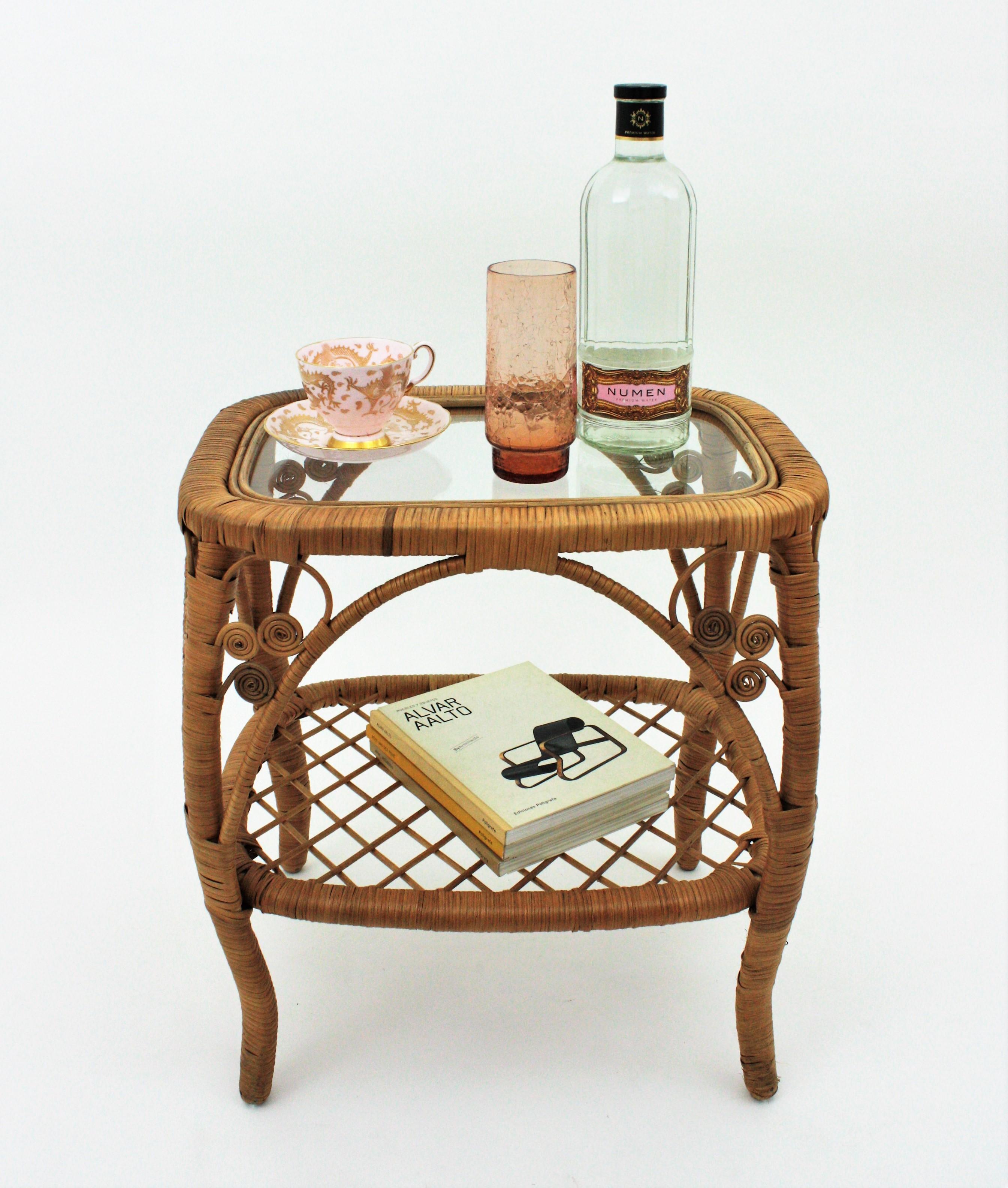Rattan Wicker Side Table / Night Stand For Sale 1