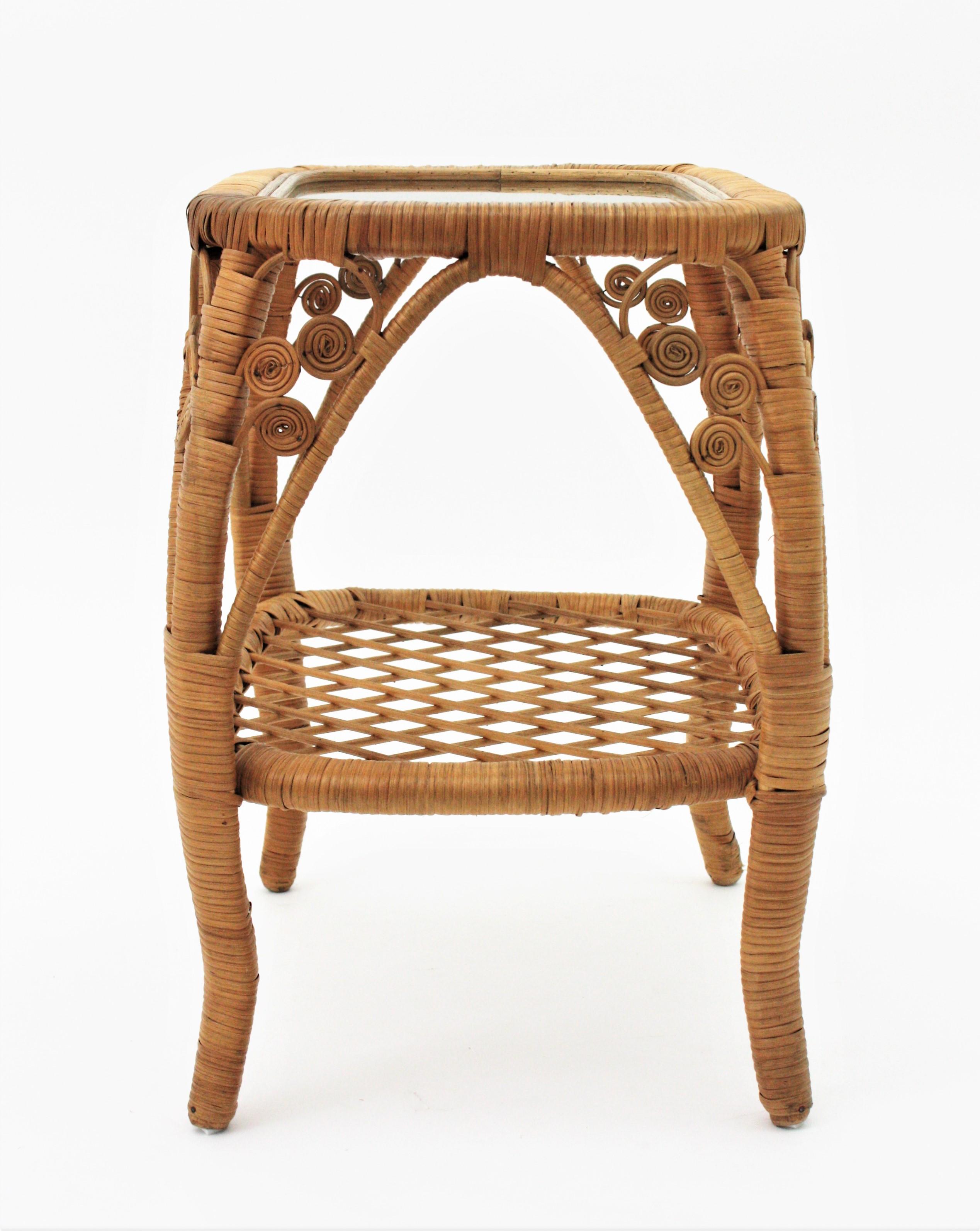 Rattan Wicker Side Table / Night Stand For Sale 2