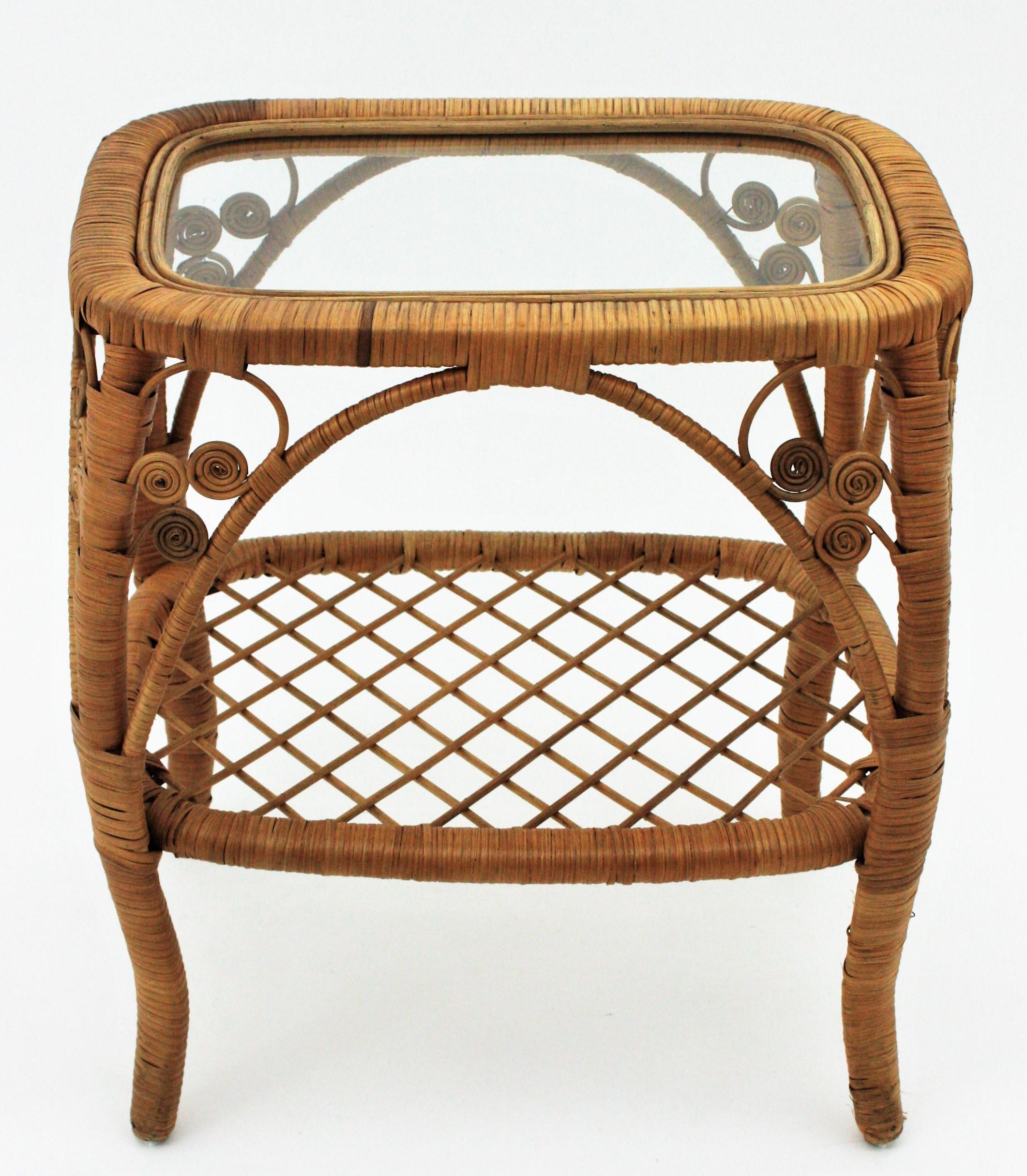 Rattan Wicker Side Table / Night Stand For Sale 6