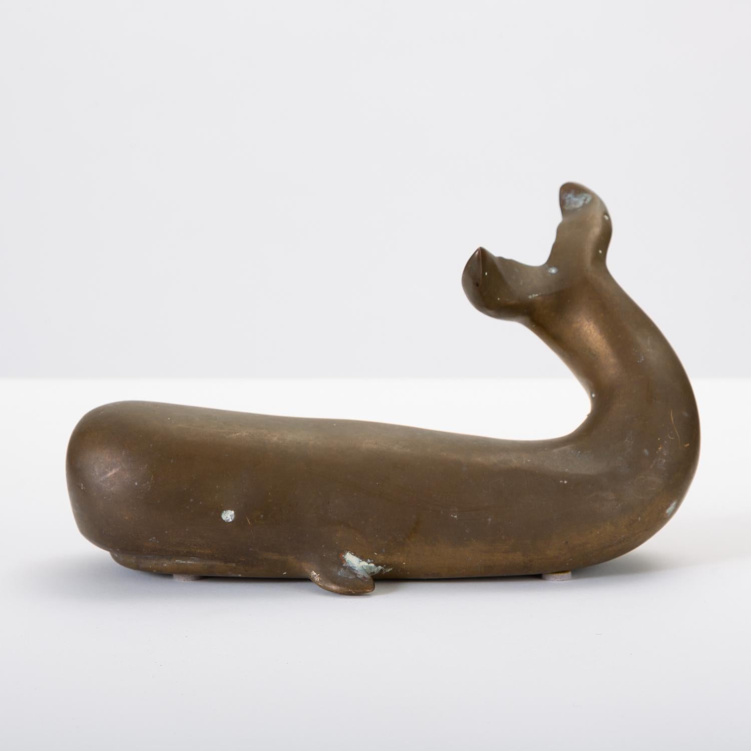 Mid-Century Modern Spanish Modern Whale Paperweight in Oxidized Brass