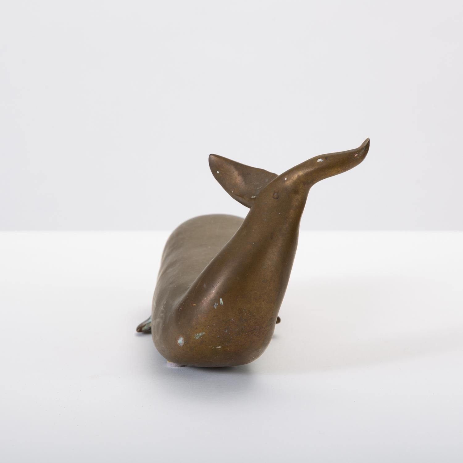 Spanish Modern Whale Paperweight in Oxidized Brass In Good Condition In Los Angeles, CA