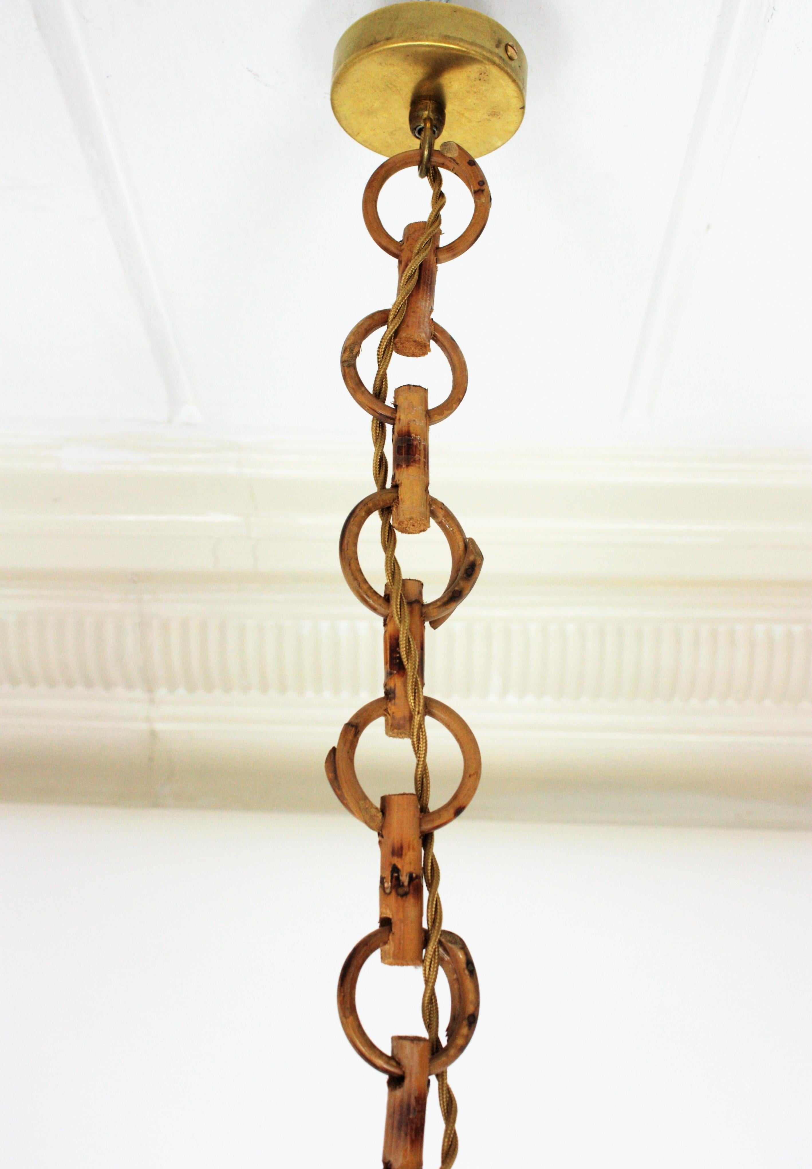 Rattan Bamboo Wicker Wire Pendant Light or Lantern, Spain, 1950s 7