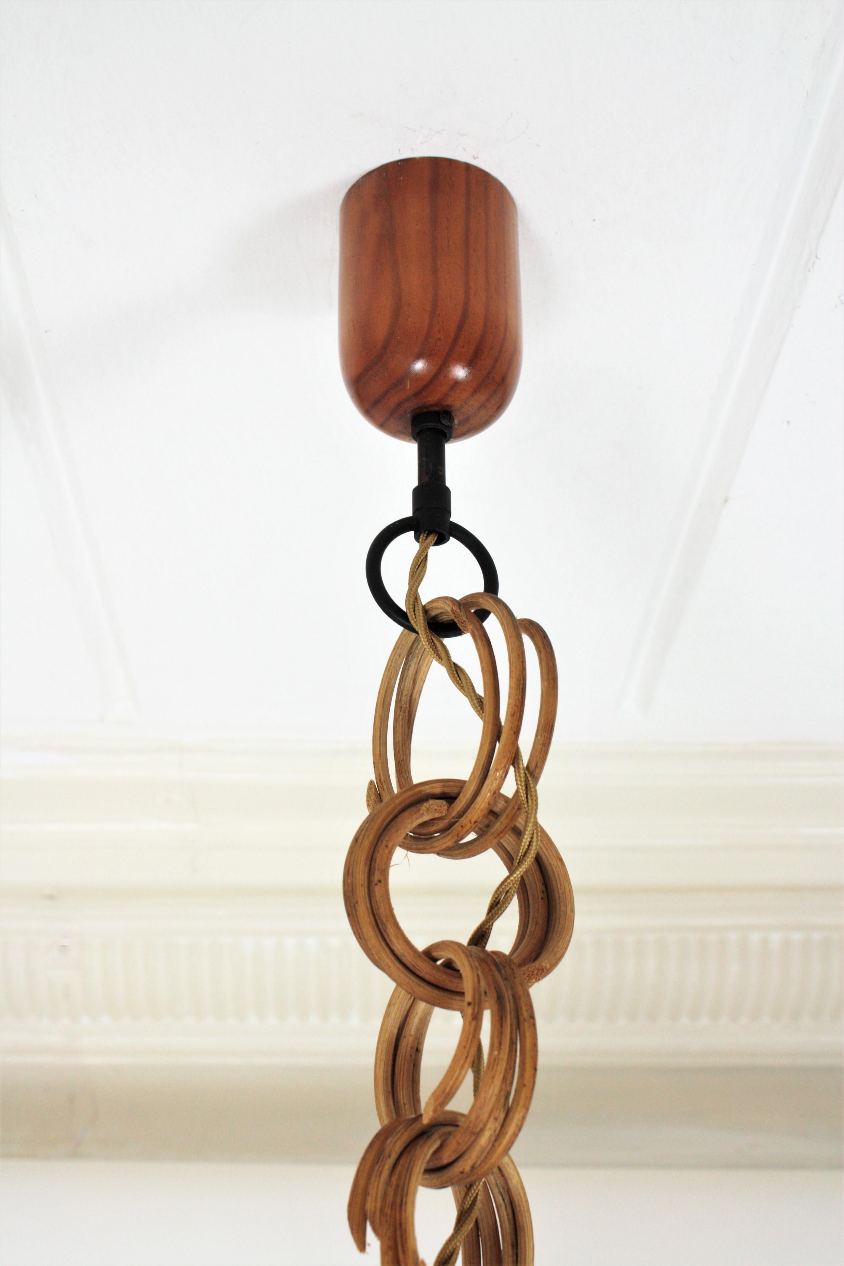 Spanish Modernist Large Pendant Lamp in Beige, Orange and Brown Macramé 9